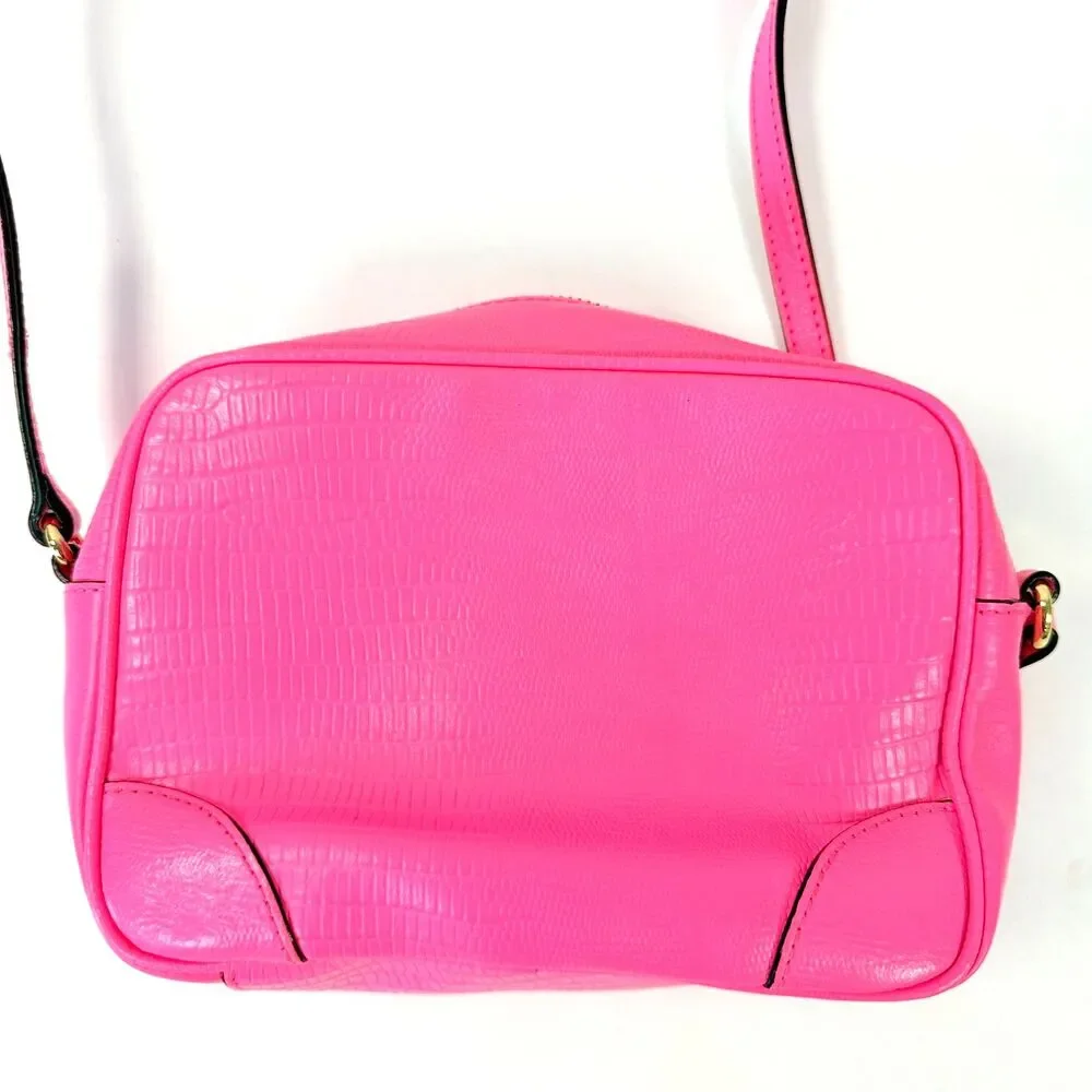 RARE NWT‎ Juicy Couture Pink Purse Camera Bag Leather Lizard Embossed Crossbody